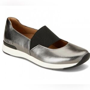 Vionic Cadee Pewter Leather Mary Janes Sneaker Flats Ballet Shoes